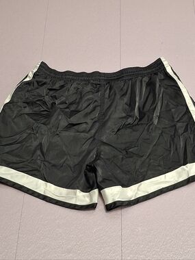 Vintage 90s Y2K Adidas Black Shiny Satin Style 3 Three Stripes Soccer Shorts XL